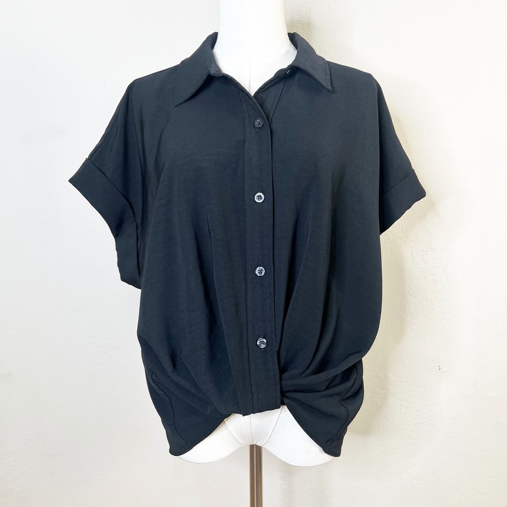 Hudson Jeans Black Collection Twisted Knot Front Button Down Collar Shirt Large